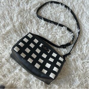Kate Spade Gingham Print Grove Street Millie Crossbody Bag Zip Top Black White